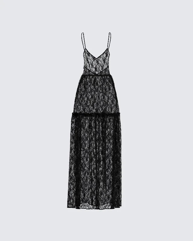 Marina Black Lace Sheer Maxi Dress