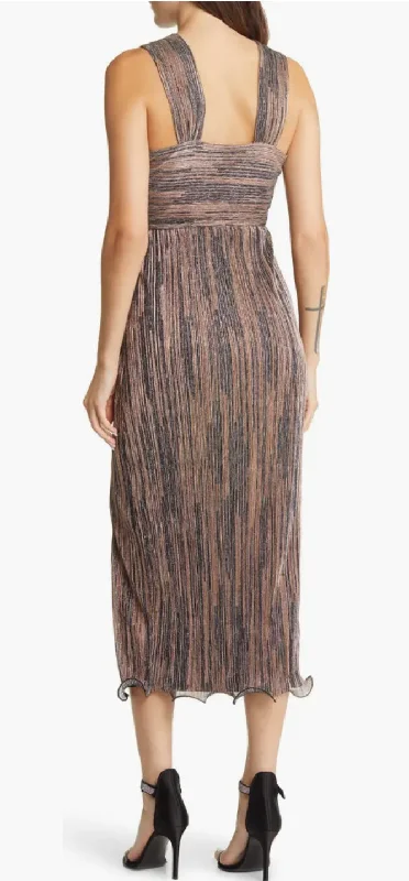 Metallic Halter Neck Midi Dress