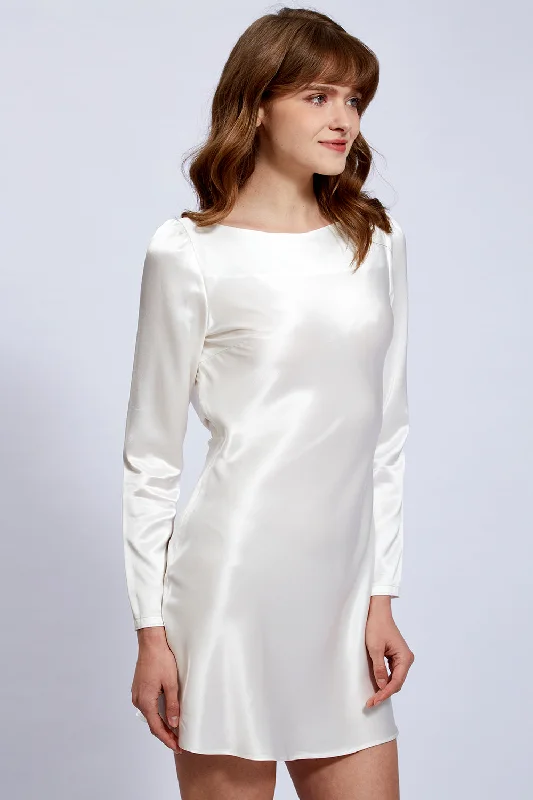 Acetate Satin Long Sleeve Cowl Back Cocktail Dresses