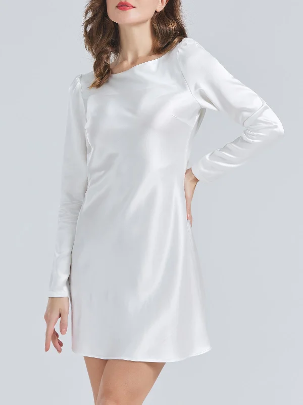 Acetate Satin Long Sleeve Cowl Back Cocktail Dresses