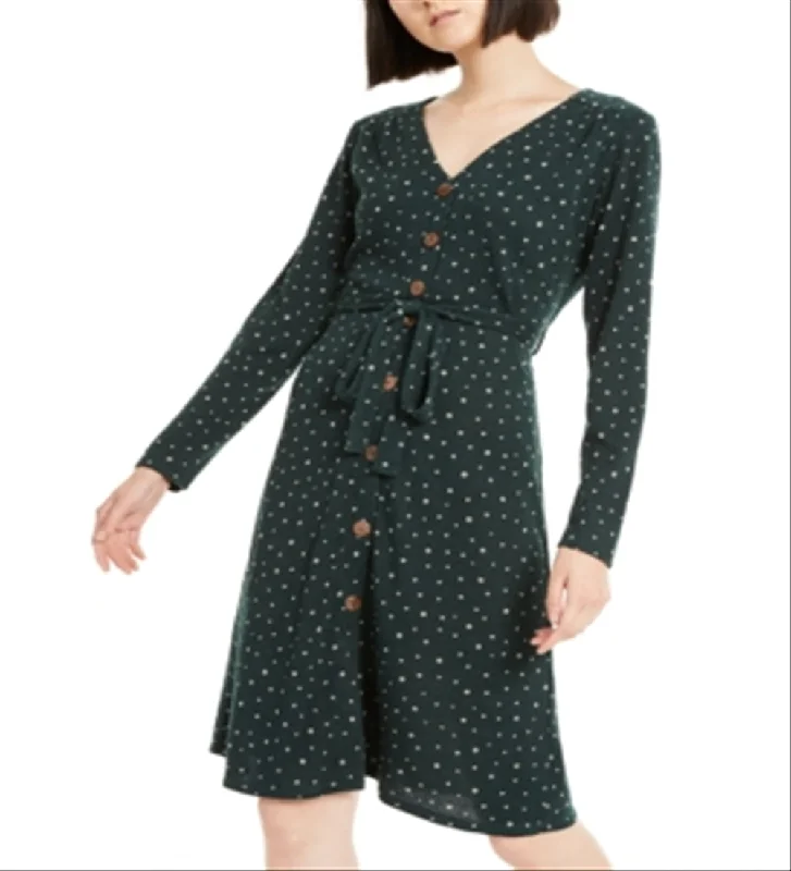 Monteau Women's Dot Wrap Dress Green Size -Petite M