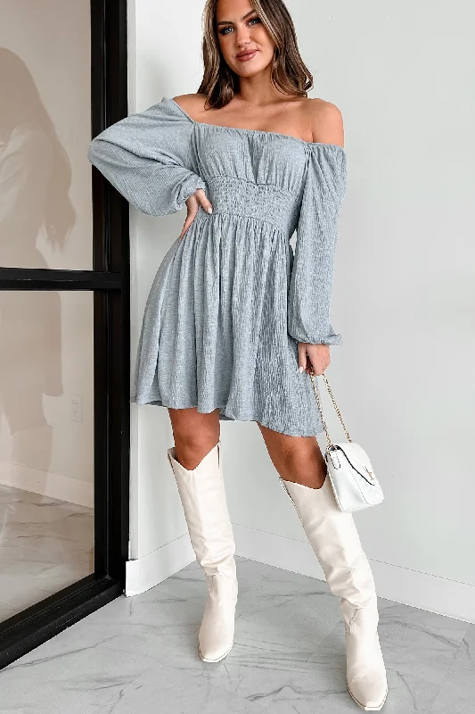 Never Ending Sky Bubble Sleeve Mini Dress (Heather Grey)