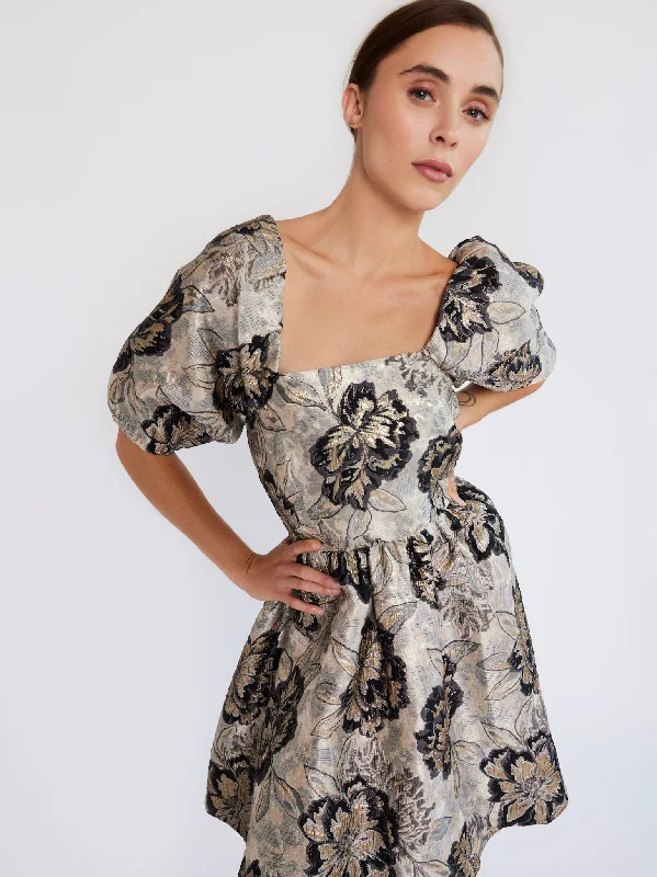 Nina Dress in Black Brocade