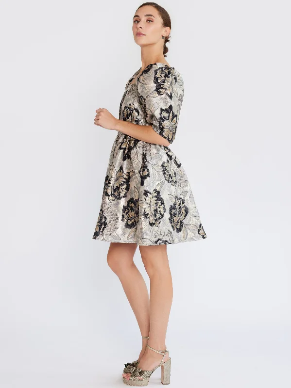 Nina Dress in Black Brocade