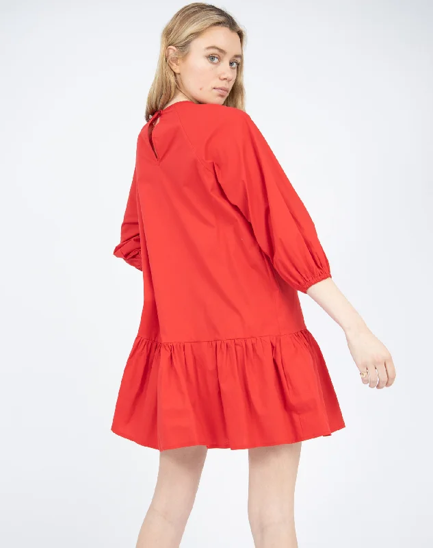 Peplum Hem Cotton Mini Dress in Red | Clarissa