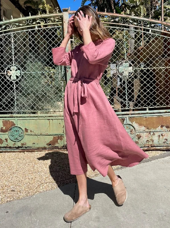 Lydia Dress in Linen - Rose *Final Sale*