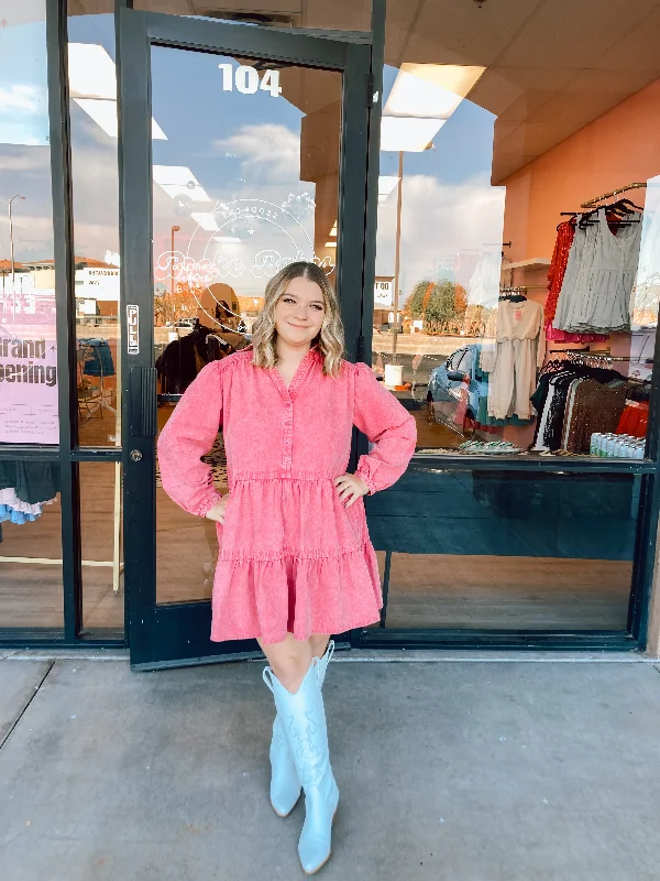 Pink denim tiered dress (runs oversized)