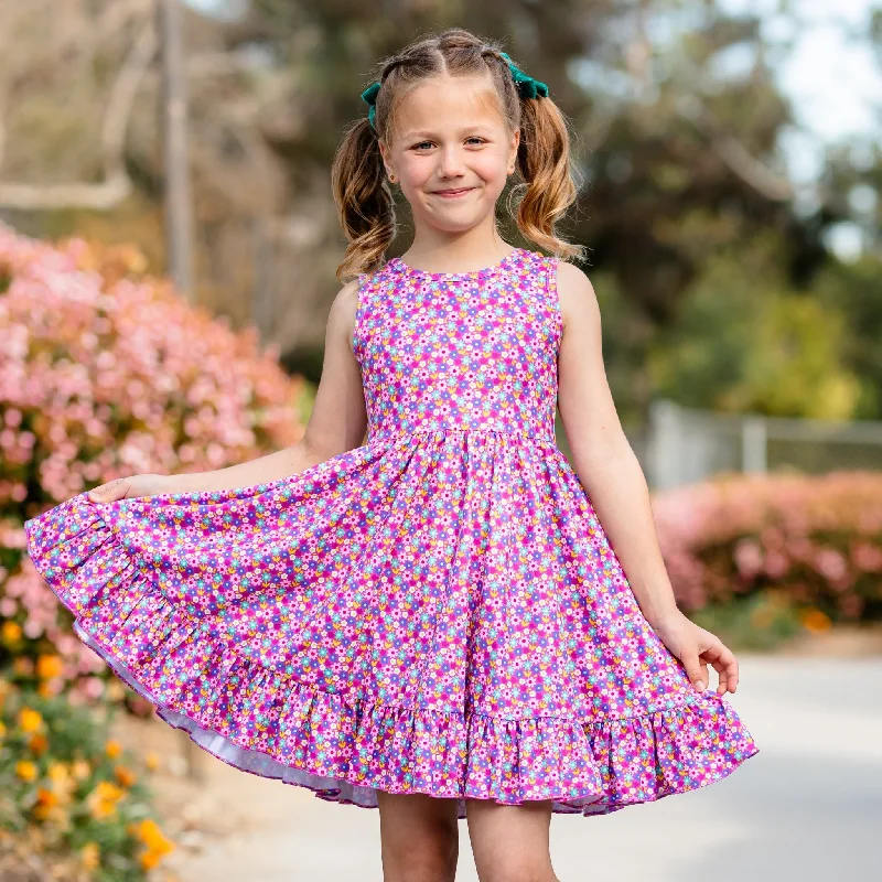 Purple Floral Sleeveless Charm Dress