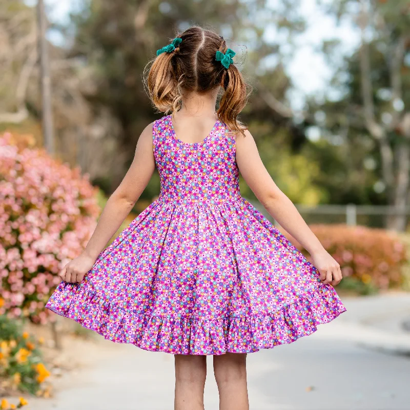 Purple Floral Sleeveless Charm Dress