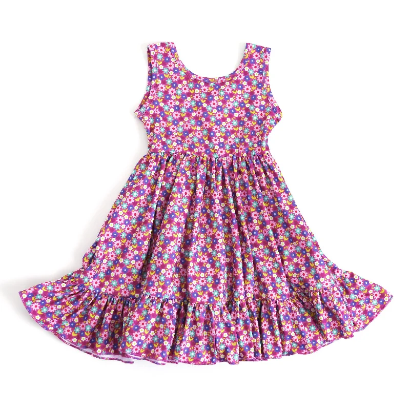 Purple Floral Sleeveless Charm Dress