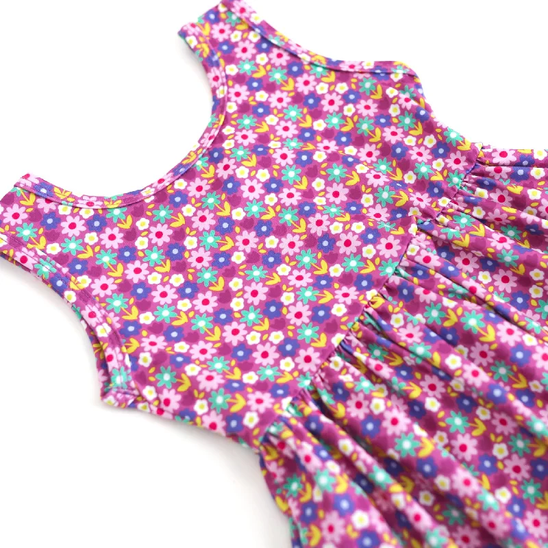 Purple Floral Sleeveless Charm Dress