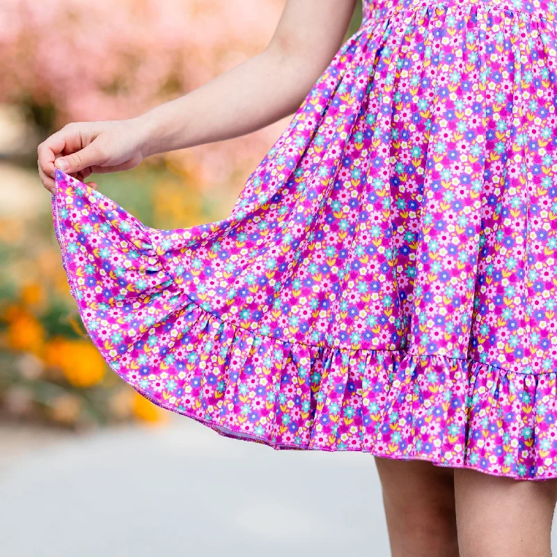 Purple Floral Sleeveless Charm Dress