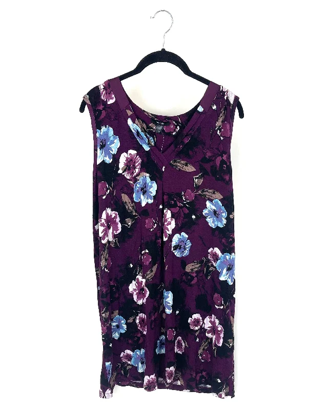 Purple Floral Sleeveless Lounge Dress - Size 6/8