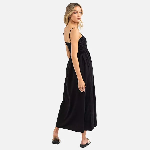 Rhythm Classic Shirred Midi Dress - Black