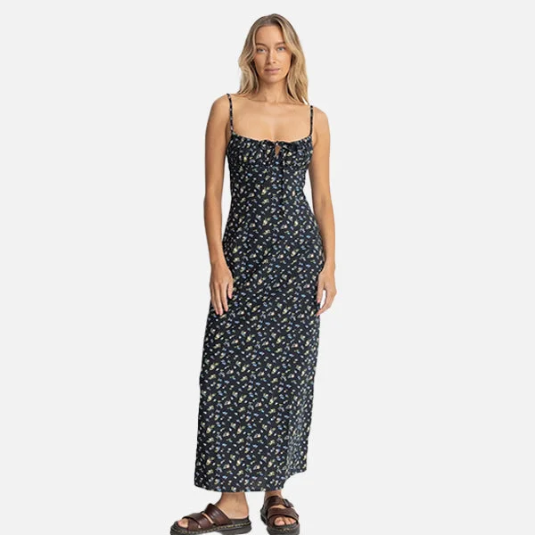 Rhythm Fleur Floral Gathered Maxi Dress - Black