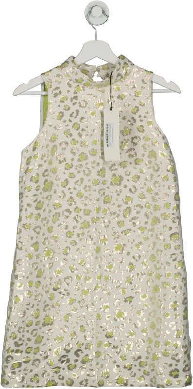 River Island Cream Green Animal Print Shift Mini Dress UK 8