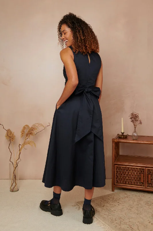 Roberta Cotton Satin Midnight Navy Dress