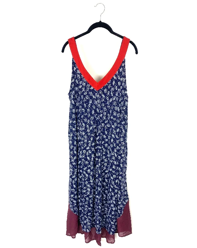 Navy Floral Lounge Dress - Size 1X