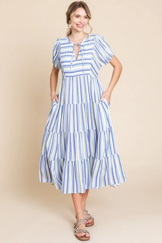 Striped Tiered Layer Midi Dress