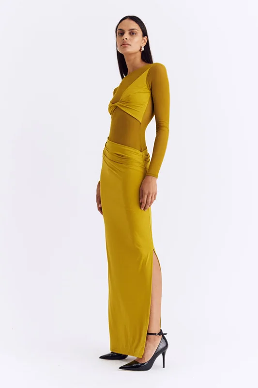 Suboo - Auguste Long Sleeve Mesh Jersey Maxi Dress in Citron