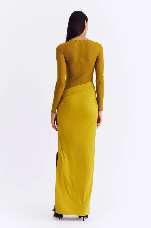 Suboo - Auguste Long Sleeve Mesh Jersey Maxi Dress in Citron