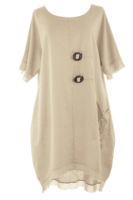 Tab Detail Linen Dress