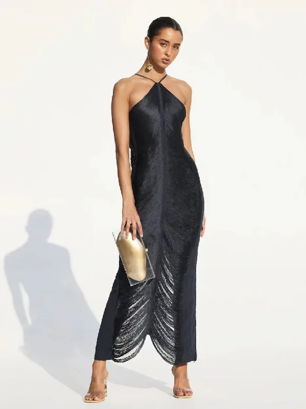 Tassel Back Slit Halter Dress Dress