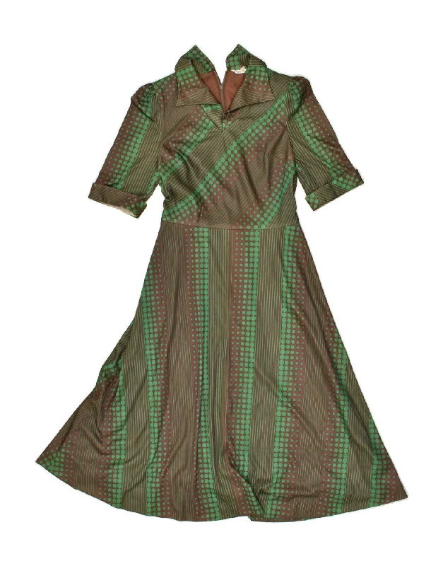 VINTAGE Womens A-Line Dress UK 8 Small Green Spotted