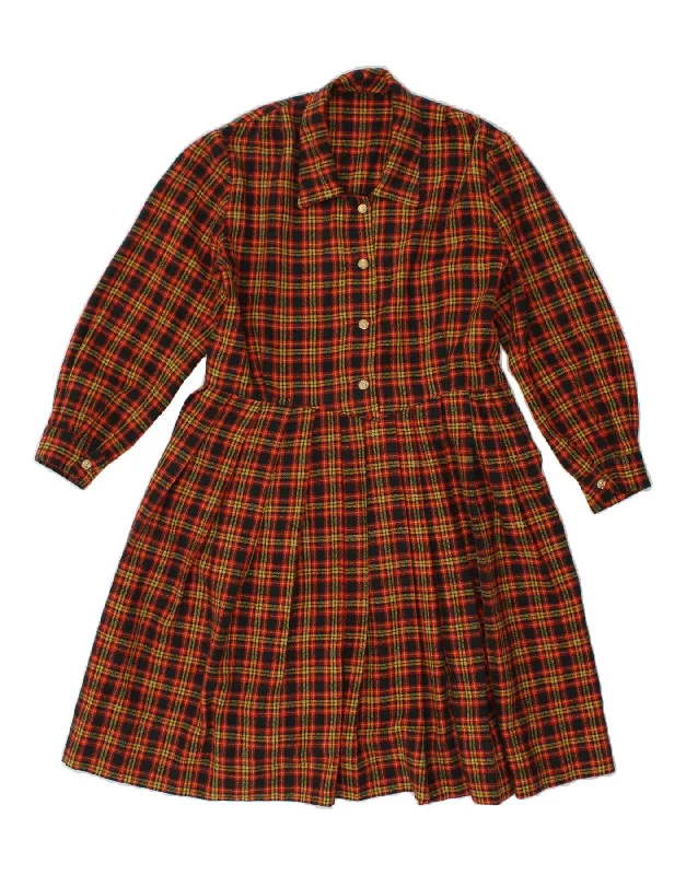 VINTAGE Womens Long Sleeve A-Line Dress UK 6 XS Multicoloured Check