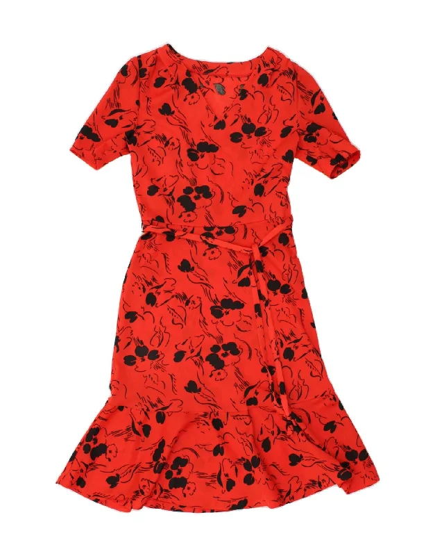 VINTAGE Womens Short Sleeves Basic Dress UK 10 Small Red Floral