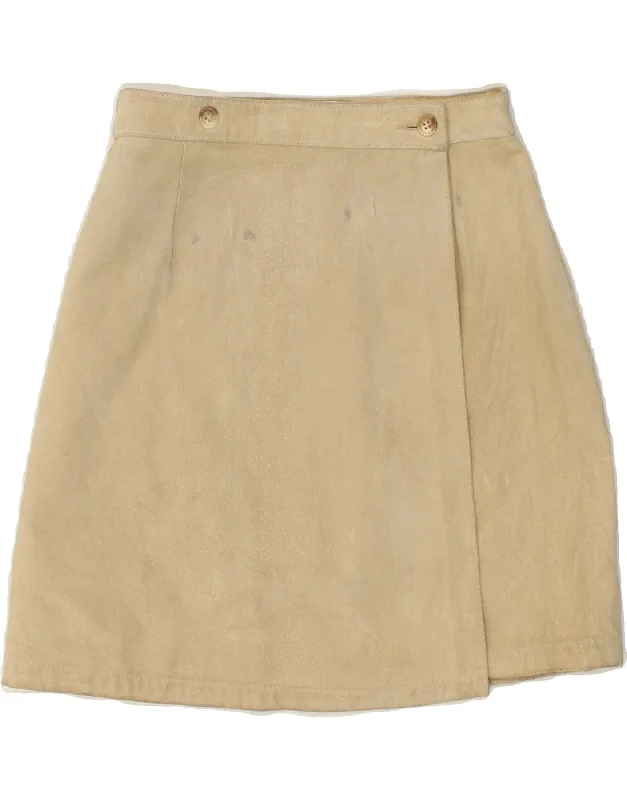 VINTAGE Womens Suede Wrap Skirt W24 XS Beige Leather