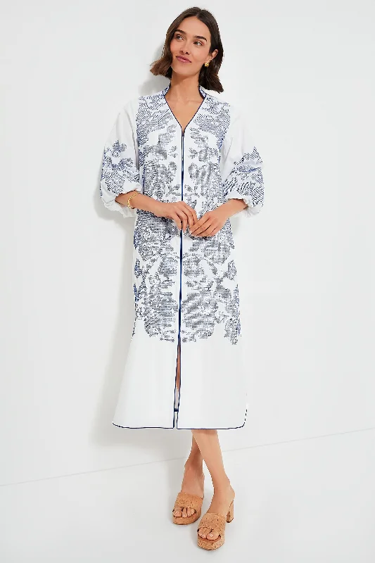 White & Blue Embroidery Arem Caftan