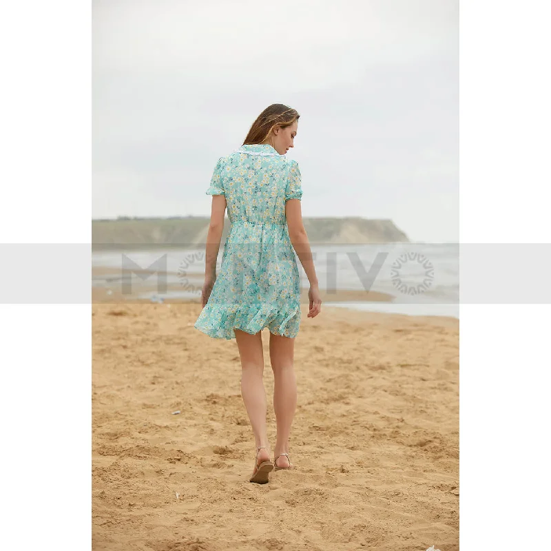 Green Floral Chiffon Dress