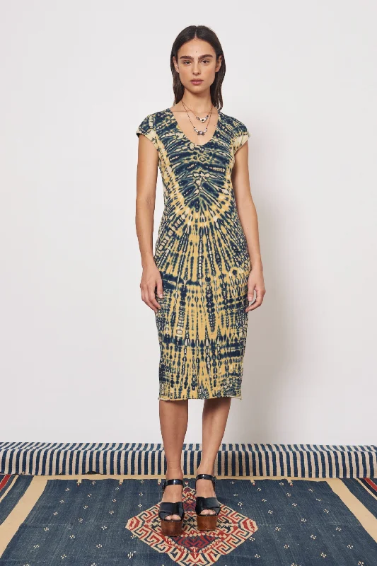 Yellow and Navy Zanzibar Midi Dress