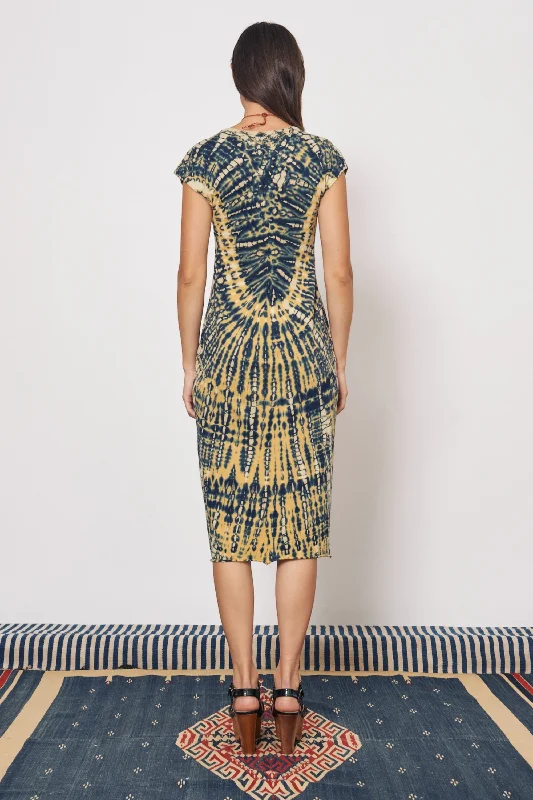 Yellow and Navy Zanzibar Midi Dress