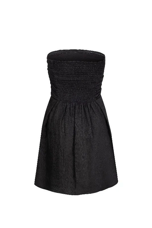 'Yves Uro' Gathered Mini Dress - Black