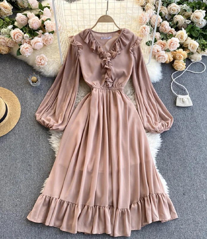 Cute chiffon A line dress long sleeve dress  786